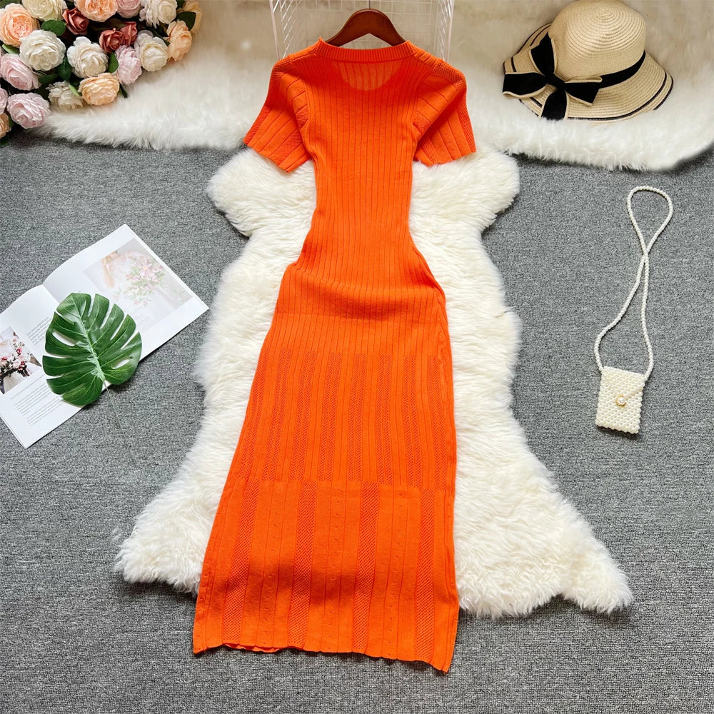 Summer Women Knitted Long Dress
