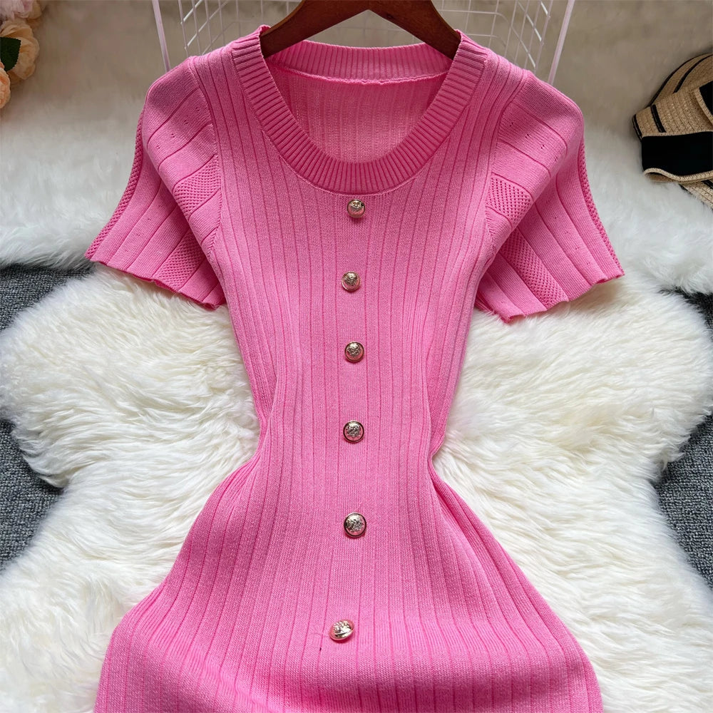 Summer Women Knitted Long Dress