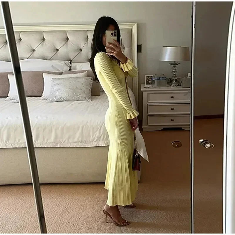 Elegant Knit Ribbed Long Dress