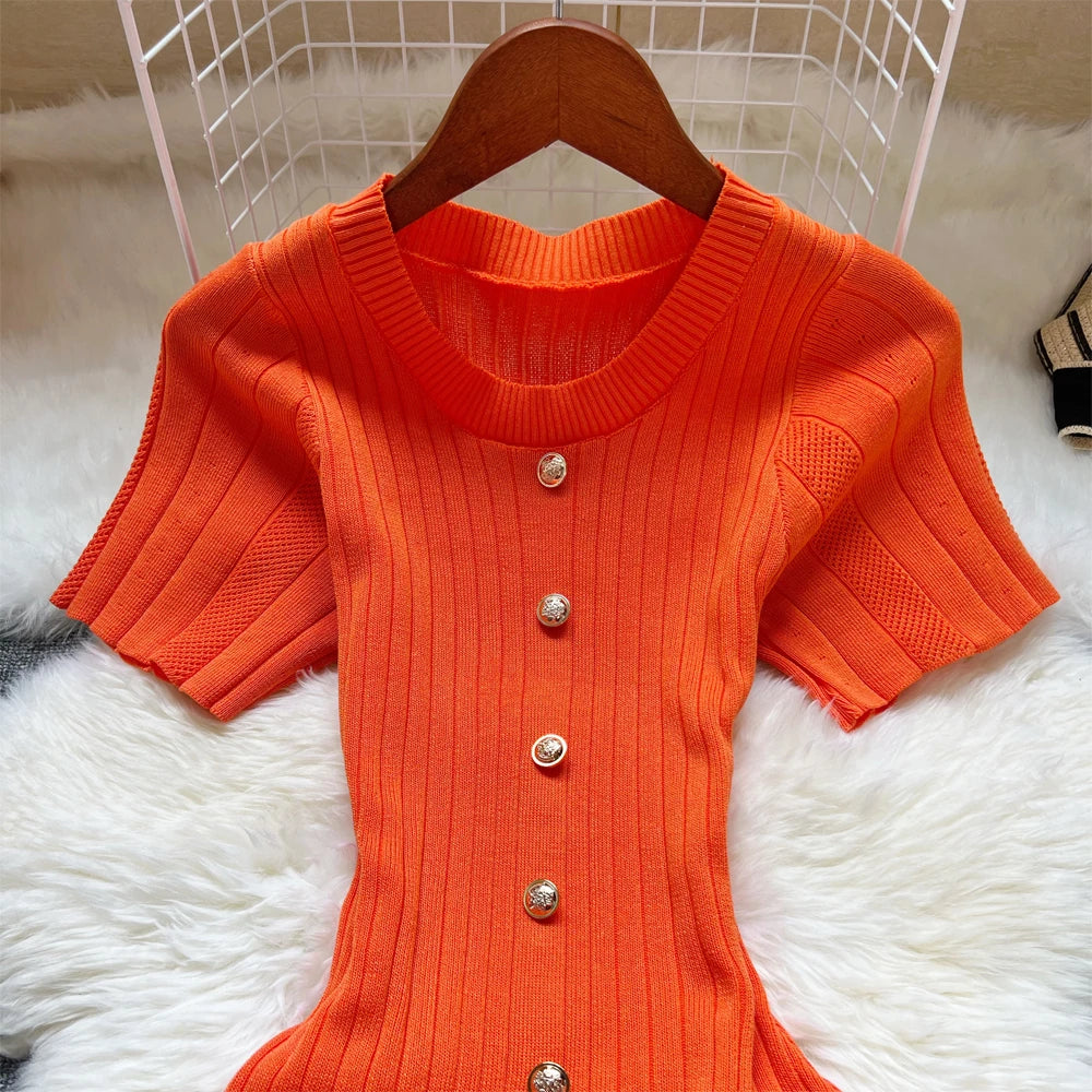 Summer Women Knitted Long Dress