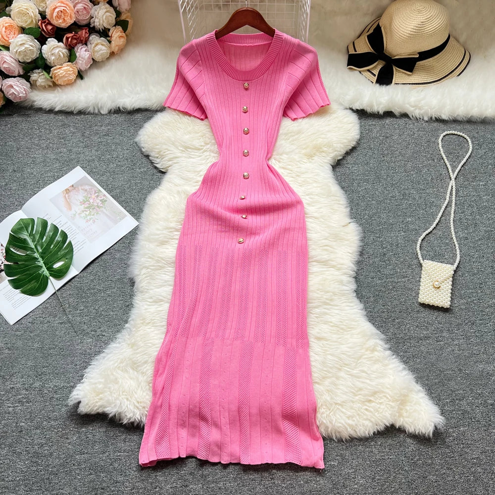 Summer Women Knitted Long Dress