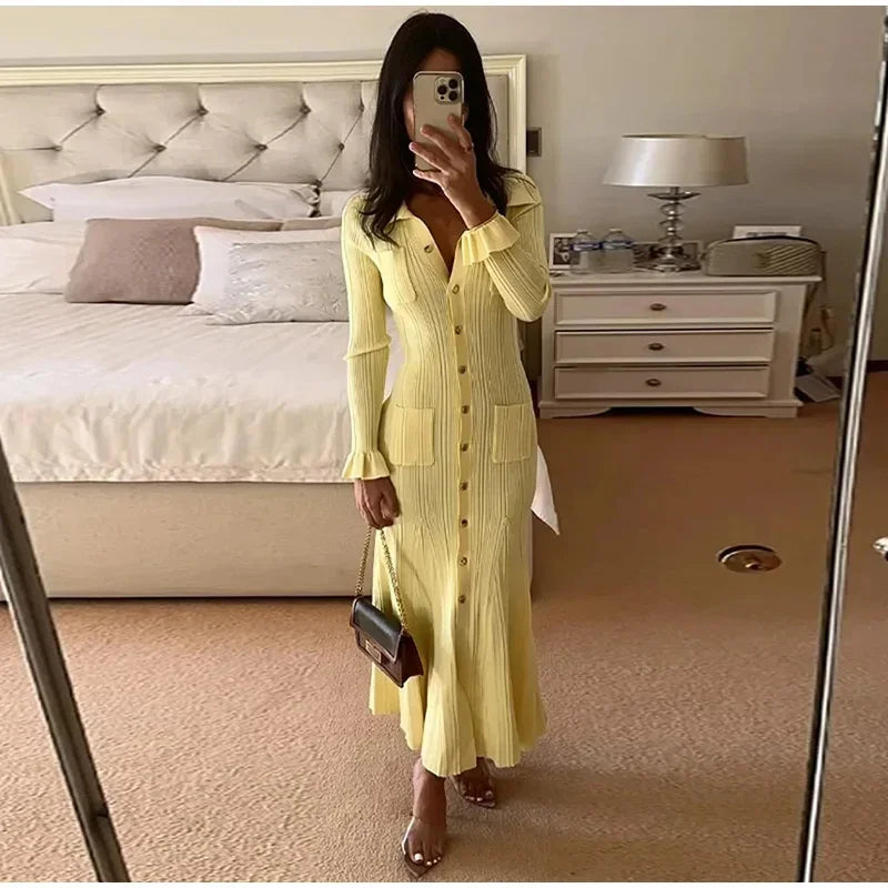 Elegant Knit Ribbed Long Dress