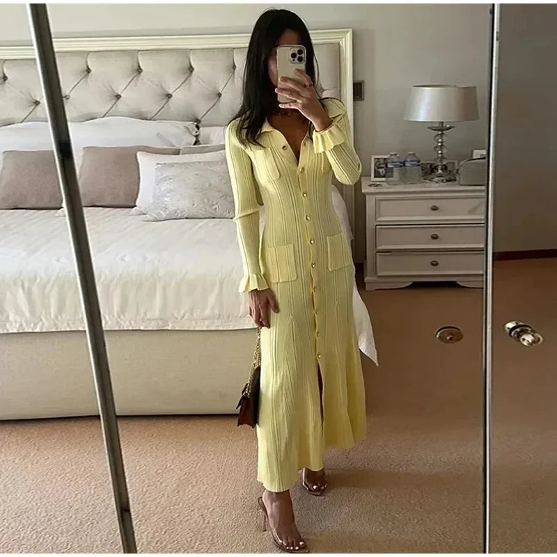 Elegant Knit Ribbed Long Dress